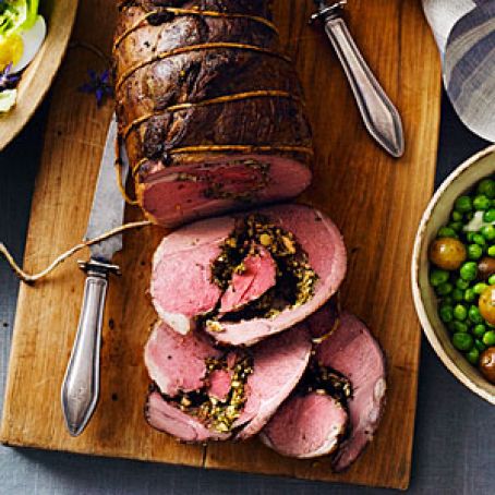 Roast Leg of Lamb with Almond-Mint Pesto