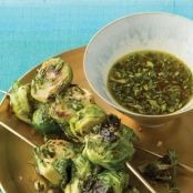 Roasted Brussels Sprouts Skewers with Lemon-Thyme Dipping Sauce