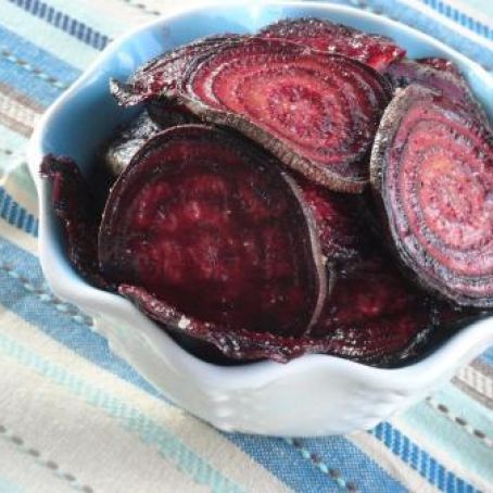 Crispy oven baked beet chips.