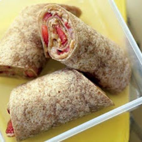 Peanut butter and strawberry quick jam burrito