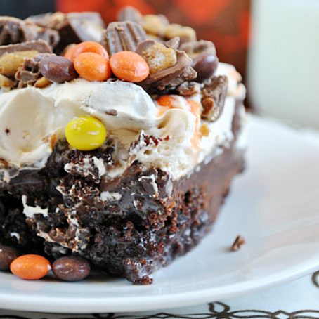 Reese's Peanut Butter Chocolate Poke Cake