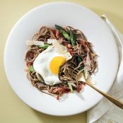 SOBA NOODLES w/ASPARAGUS, PROSCIUTTO & EGG