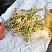 Baked Asiago Green Bean Fries + Spicy Tomato-Basil Ketchup