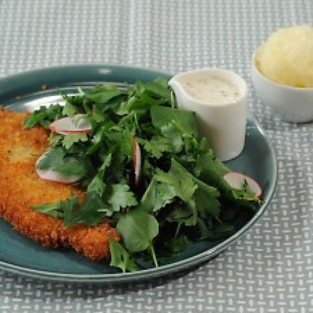 Panko-Crusted Chicken with Watercress Salad and Buttermilk dressing
