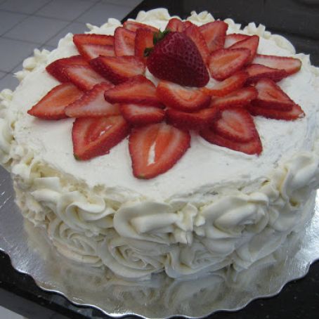 Strawberry Layer Cake with Amaretto Swiss Meringue Buttercream