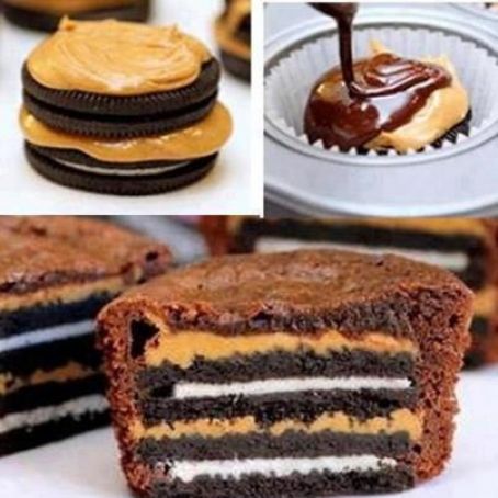 Brownie cupcakes with peanut butter Oreo centers