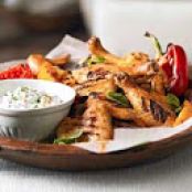 Spicy Grilled Chicken Wings with Cucumber Yogurt Sauce