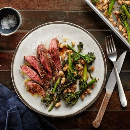 Sheet-Pan Skirt Steak with Balsamic Vinaigrette, Broccolini & White Beans