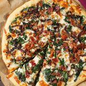 Caramelized Onion, Bacon and Spinach Pizza