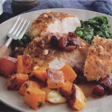 Hazelnut Chicken with Roasted Squash and Wilted Spinach