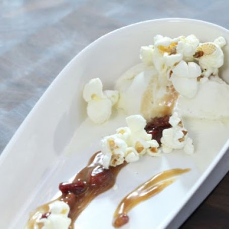 Sweet Corn Ice Cream, Salty Popped Corn and Caramel-Candied Bacon