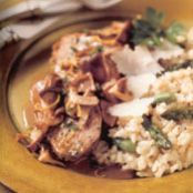 Italian Meatloaf and Wild Mushrooms Braised in White Wine with Asparagus Risotto