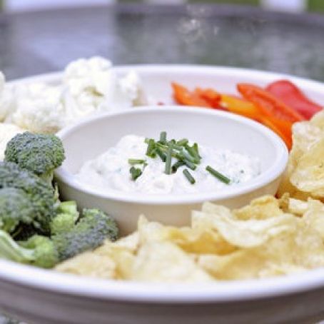 Garlic and Chive Dip with Chips and Crudités