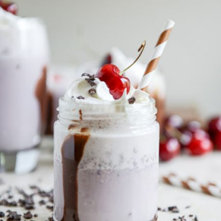 Roasted Cherry Bourbon Milkshakes with Hot Fudge