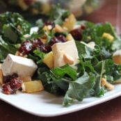 Kale Salad with Cherries, Brie, Cashews, and Sweet Potatoes