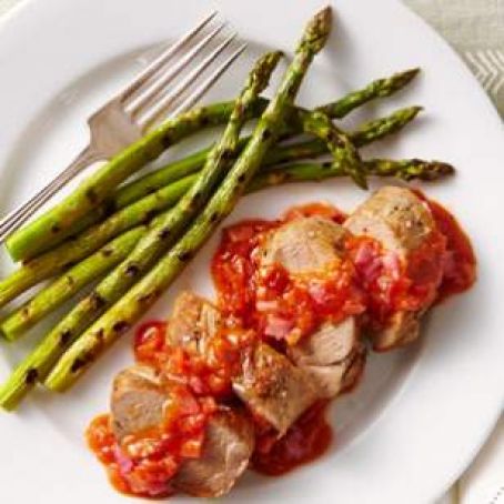 Roasted Pork Tenderloin with Rhubarb BBQ Sauce