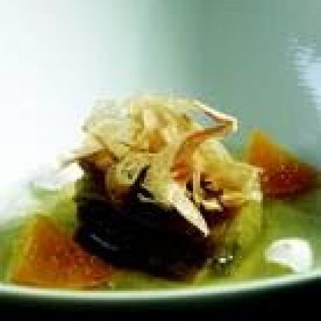 Eggplant with Hot Jellied Tuna, Apricot and Yogurt Consommé