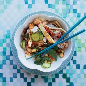 Crispy Tofu Bibimbap with Mustard Greens & Zucchini