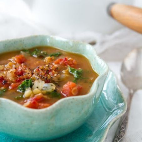 Spiced Red Lentil, Tomato, and Kale Soup