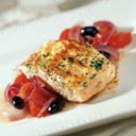 Grilled Salmon & Tomato Olive Salad