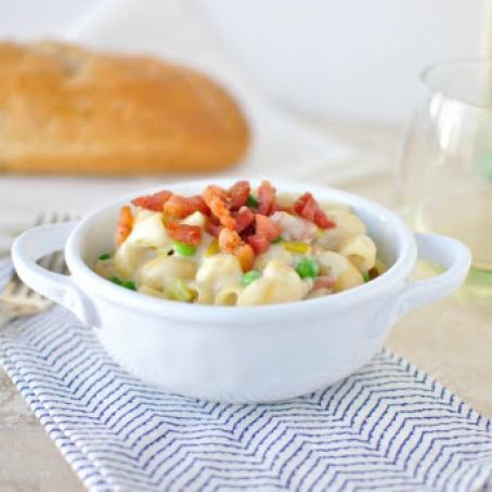 Creamy Pancetta, Leek + Pea Macaroni and Cheese