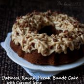 Oatmeal Raisin Pecan Bundt Cake with Caramel Icing