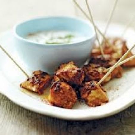 Gingery Chicken Tikka Kabobs with Minted Yogurt