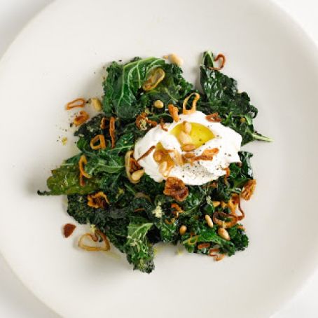 Sautéed Greens with Labneh and Pine Nuts