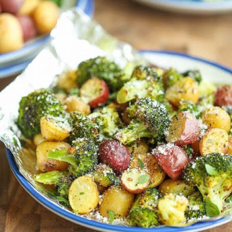 Garlic Parmesan Broccoli and Potatoes in Foil