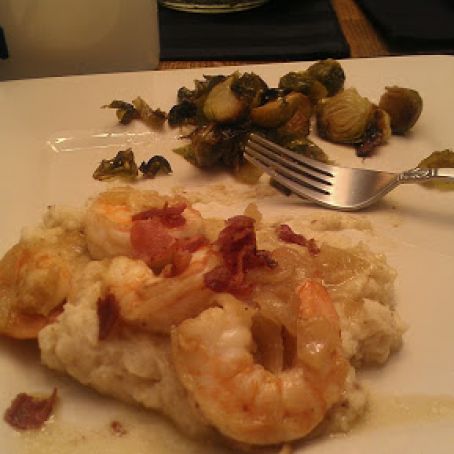 Shrimp over Cauliflower Mash