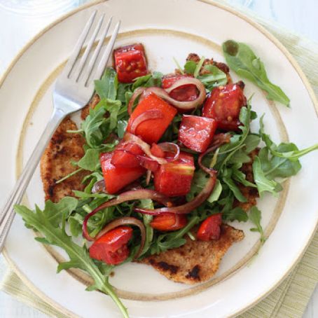 Baked Chicken Milanese with Arugula and Tomatoes | Skinnytaste