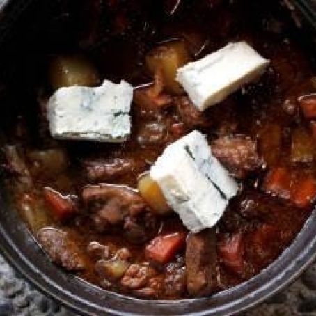 Irish Stew with Guinness-marinated Lamb Sirloin, finished with Crumbled Gorgonzola