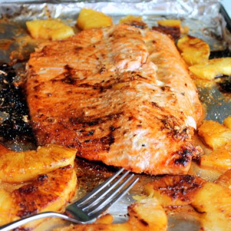 Brown Sugar Honey Marinated Salmon with Carmalized Pineapple Quino