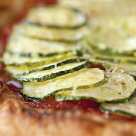 Tomato, Zucchini and Leek Gallette with Roasted Garlic Goat Cheese