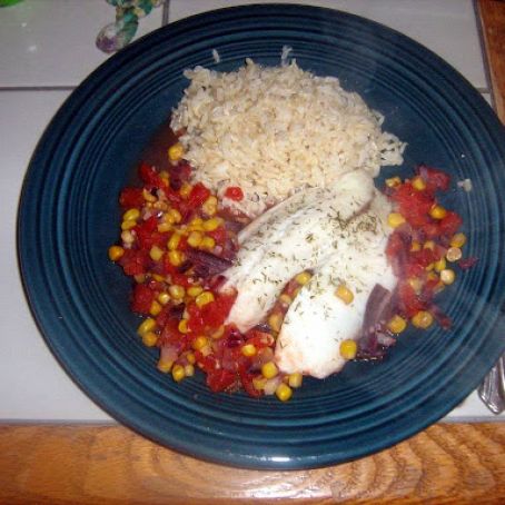 Baked Tilapia with Corn, Tomatoes & Brown Rice