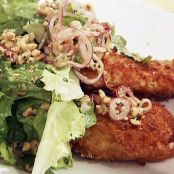 Chicken Milanese with Escarole Salad and Pickled Red Onions