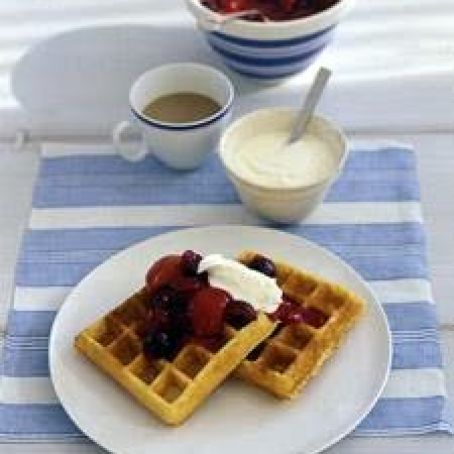 Cornmeal Waffles with Apricot-Cherry Compote