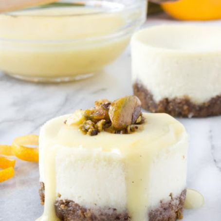 Goat Cheese, Honey & Pistachio Mini Cheesecakes with Meyer Lemon Cream