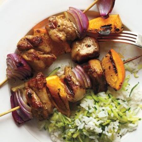 Grilled Chicken and Orange Skewers With Zucchini Rice