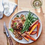 Burger Steaks with Mushroom Gravy and Sweet Potato Wedges