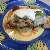 Soy Chorizo Onion and Mushroom Enchiladas with Fresh Tomatillo and Avocado Salsa