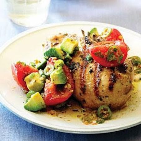 Grilled Cilantro Chicken with Pickled Tomato and Avocado Salsa