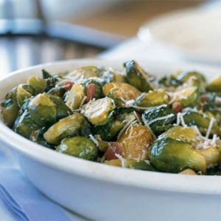 Roasted Brussel Sprouts with Ham and Garlic