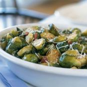 Roasted Brussel Sprouts with Ham and Garlic