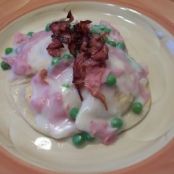 Perogies In Bechamel with Ham and Peas