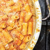 Rigatoni with Pancetta Tomato Sauce (Rigatoni all'Amatriciana)