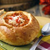 Pepperoni Pizza Soup in Bread Bowls