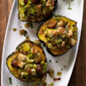 Baked Acorn Squash with Chestnuts, Apples and Leeks