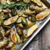 Roasted Fingerling Potatoes and Brussels Sprouts with Rosemary and Garlic