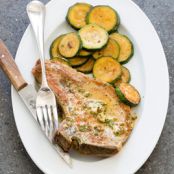Pork Chops with Sauteed Zucchini and Mustard Butter